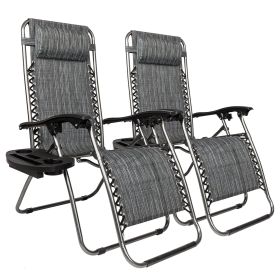 2pcs , Adjustable Folding Lounger With Pillow And Practical Tray For Deck, Terrace, Beach, Patio, Grey (Option: Gray)